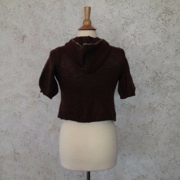 CARDIGAN Brown and White SO Hooded Sweater Short Sleeve Hoodie - Picture 3 of 5
